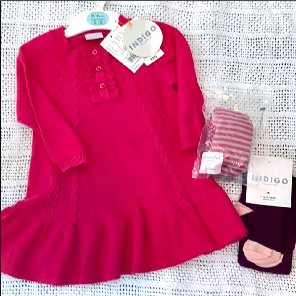 Girls long sleeve dress with matching tights.